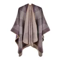 Détail du châle en tricot géométrique violet et beige avec bordure cousue pour l'hiver - 130x150cm / Rayures Géométriques Violet Clair
