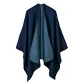 Women's jacquard shawl in navy blue and light blue double-sided thick knit design - Double Sided Plain Navy