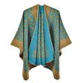 Close-up of leopard print shawl featuring high-quality stitching and thick cashmere-like fabric - Yellow Leopard