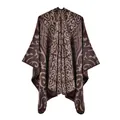 Macro view of vintage paisley and cloud jacquard texture on warm knit shawl - Flame Auspicious Cloud Coffee