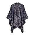 Detail of baroque scroll pattern jacquard weaving on navy blue winter knit shawl - Flame Auspicious Cloud Navy