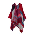 Ethnic knit shawl wrap with red and navy patchwork, leopard print and stripes - Leopard Red