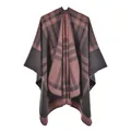 Classic plaid poncho shawl in charcoal grey and dusty pink cashmere-like thick fabric - Line Sudoku Colorful Grid Gray Pink