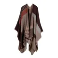Bohemian geometric patchwork shawl in deep brown and burgundy knit cashmere-like fabric - Leopard Coffee