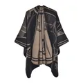Detailed view of thick knit poncho showing black and brown jacquard patterns and texture - 130x150cm / Black Coffee Carriage