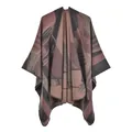 Detail of thick knit women's shawl featuring vintage abstract geometric figure patterns - 130x150cm / Large Horse Pink