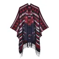 Poncho en cachemire bohème rouge et bleu avec motifs géométriques et franges fines - Variety Rhombus Red Navy