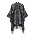 Damen-Kaschmir-Poncho mit geometrischem Muster und böhmischen Fransen am Saum - Black Gray Geometric Tassels