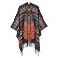 Châle en maille bohème aux motifs géométriques orange et gris avec détails de franges - Variety Rhombus Orange Gray