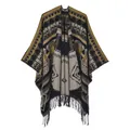 Châle en cachemire pour femme à motif ethnique géométrique et franges noires terreuses - Variety Rhombus Yellow Green