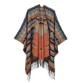 Châle en tricot ethnique aux motifs géométriques orange et bleu avec franges - Variety Rhombus Blue Yellow