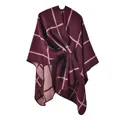 Classic burgundy checkered knit shawl wrap with tie detail for winter warmth - Belted Shawl Style / Wine Red Plaid
