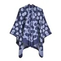Dettaglio dello scialle in maglia jacquard a fiori vintage con trama in finto cashmere - 130x150cm / Magnolia Blu Navy