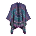 Bohemian knit shawl in deep purple and peacock blue with geometric patterns for winter - Bohemian Triangle Diamond / 130x150cm / Purple