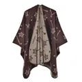 Double-sided knit shawl poncho with star pattern in dark brown and beige coffee colors - Coffee Star
