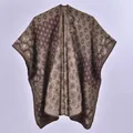 Poncho en tricot épais pour femmes avec motif léopard et bordure marron hiver - Café Violet Léopard Pois