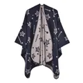 Double-sided knit shawl in dark blue and light grey featuring a star pattern - Navy Blue Star