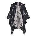 Knitted black and white star pattern hooded poncho with reversible dual-sided design - Black Star