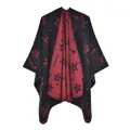 Knitted split shawl cape with red and black reversible star pattern design - Red Black Stars