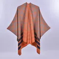Double-sided knitted shawl cape with orange and grey geometric V-pattern for women - Chevron Arrow Orange Gray