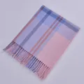 Classic colorful plaid cashmere scarf with fringes for women in soft pastel tones - Blue & Pink