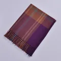 Classic plaid tassel scarf in purple and brown check design for autumn and winter warmth - Dark Purple