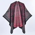 Ethnic paisley cashmere poncho with grey, red, and black floral knit design - Black Red Paisley Pattern / 130x150cm
