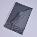 Double-sided grey cashmere-like scarf with fringe and diagonal weave for winter - Dark Gray