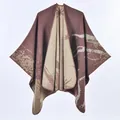 Elegant thick cashmere-feel shawl cape with vintage jacquard knit pattern in brown and beige - Undersea Starry Sky Coffee