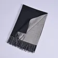 Unisex imitation cashmere scarf with tassels in elegant dark and light gray shades - Black