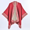 Châle en cachemire double face avec motif grec et design de poncho en tricot rouge - 130x150cm / Rouge Vintage