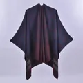 Navy and burgundy cashmere-feel poncho featuring geometric V-patterns and grey stripes - Chevron Arrow Navy Red