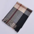 Plaid tassel scarf in beige, dark brown, grey, and black color blocks for autumn winter - Rice Black