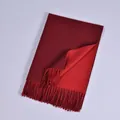Red and dark red double-sided cashmere-like scarf with fringe edges for winter - Burgundy