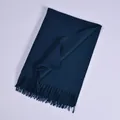 Navy blue faux cashmere scarf with fringe details for autumn and winter seasons - Dark Blue