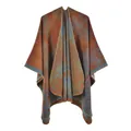 Poncho in maglia da donna con motivo a foglie di ginkgo arancione e blu scuro - Città d'Acqua Jiangnan Arancione / 135x155cm