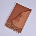 Double-sided cashmere feel scarf in caramel orange and light tan with fringe trim - Caramel color