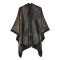 Scialle da donna caffè scuro con motivi jacquard a foglie di ginkgo e bordi neri - Cammello Verde Nella Città Acquatica Di Jiangnan / 135x155cm