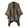 Scialle in maglia giallo senape e nero con motivo a foglie di ginkgo e stampa a inchiostro - Città Sull'acqua Di Jiangnan Nere E Gialle / 135x155cm