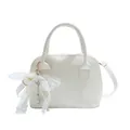 Weiße Muschel-Handtasche mit Spitzen-Schleife und Perlenanhänger für Damen - Weiß