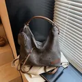 Large grey canvas tote bag with brown leather straps and small round coin purse - Black