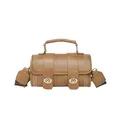 Brown vintage cylinder crossbody bag with bead accents and bohemian wide shoulder strap - Khaki