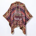Ethno-Schal mit Paisley-Muster und Vintage-Poncho-Cardigan für Damen auf Reisen - Retro Verflochtene Weinblüte Rot-Gelb