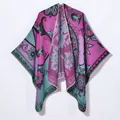 Detail of bohemian knit shawl showing intricate floral paisley patterns and stitched edges - 130x150cm / Trumpet Flower Paisley Rose Red