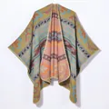 Bohemian Strickschal mit Paisleymuster, Ethno-Stil und dekorativem Saumstich - Retro Verflochtene Weinblüte Gelb