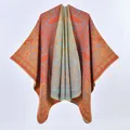 Scialle in maglia paisley arancione con jacquard floreale vintage a doppia faccia - Motivo Paisley Arancione / 130x150cm