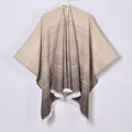 Women's gradient cashmere-like poncho wrap with fringe trim in a minimalist striped design - Tops / 135x155cm / Gradient Coffee