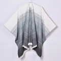 Close-up of fringe details and gradient striped texture on cashmere poncho shawl - Tops / 135x155cm / Gradient Black Grey