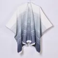 Women's gradient cashmere shawl with knit stripes and fringe edge, blue and white wrap - Tops / 135x155cm / Gradient Navy Blue