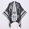 Women's faux cashmere shawl cape with black and white equestrian horse pattern - Border Warhorse Black/gray / 130x150cm